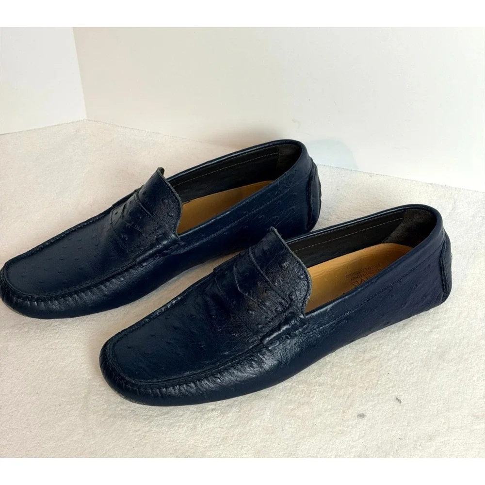Jon Somen Prive Ostrich Print Leather Driving Loafers Navy Men's 42